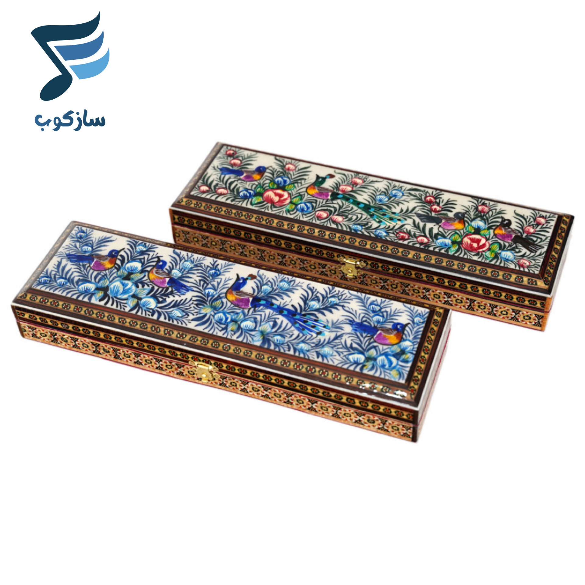 جعبه مضراب چوبی طرح خاتم کاری